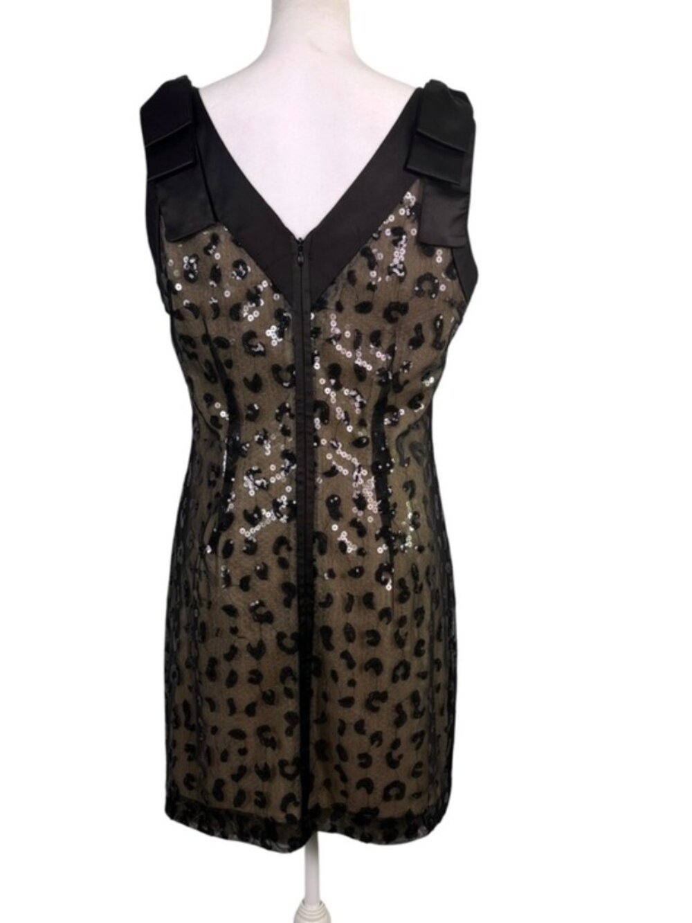 Jessica Simpson Size 10 Leopard Sequin Mesh Cocktail Sheath Dress Black Nude - Picture 4 of 12